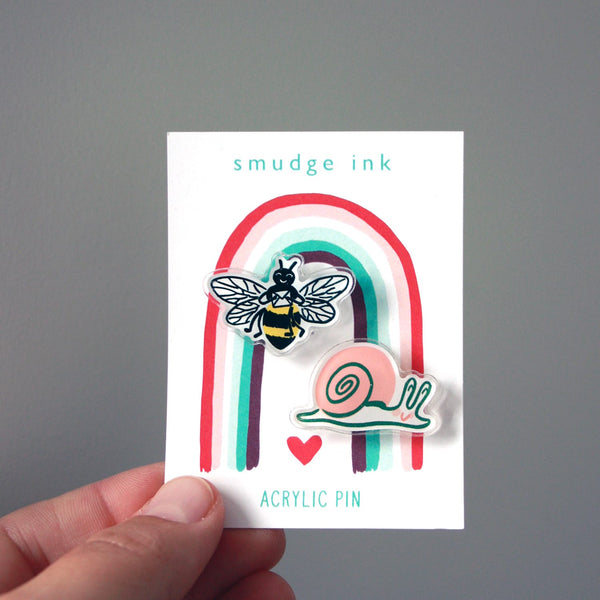 Bee & Snail Acrylic Pin Duo