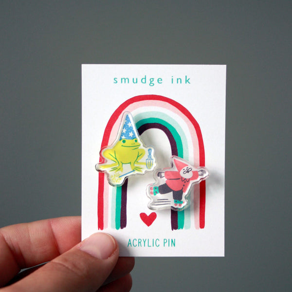 Frog & Gnome Acrylic Pin Duo