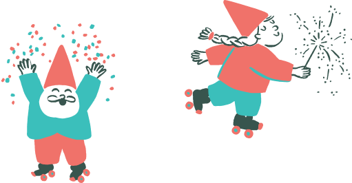 Gnomes skating with confetti and sparklers