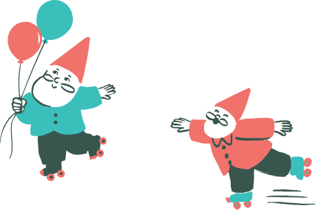 Gnomes skating with balloons
